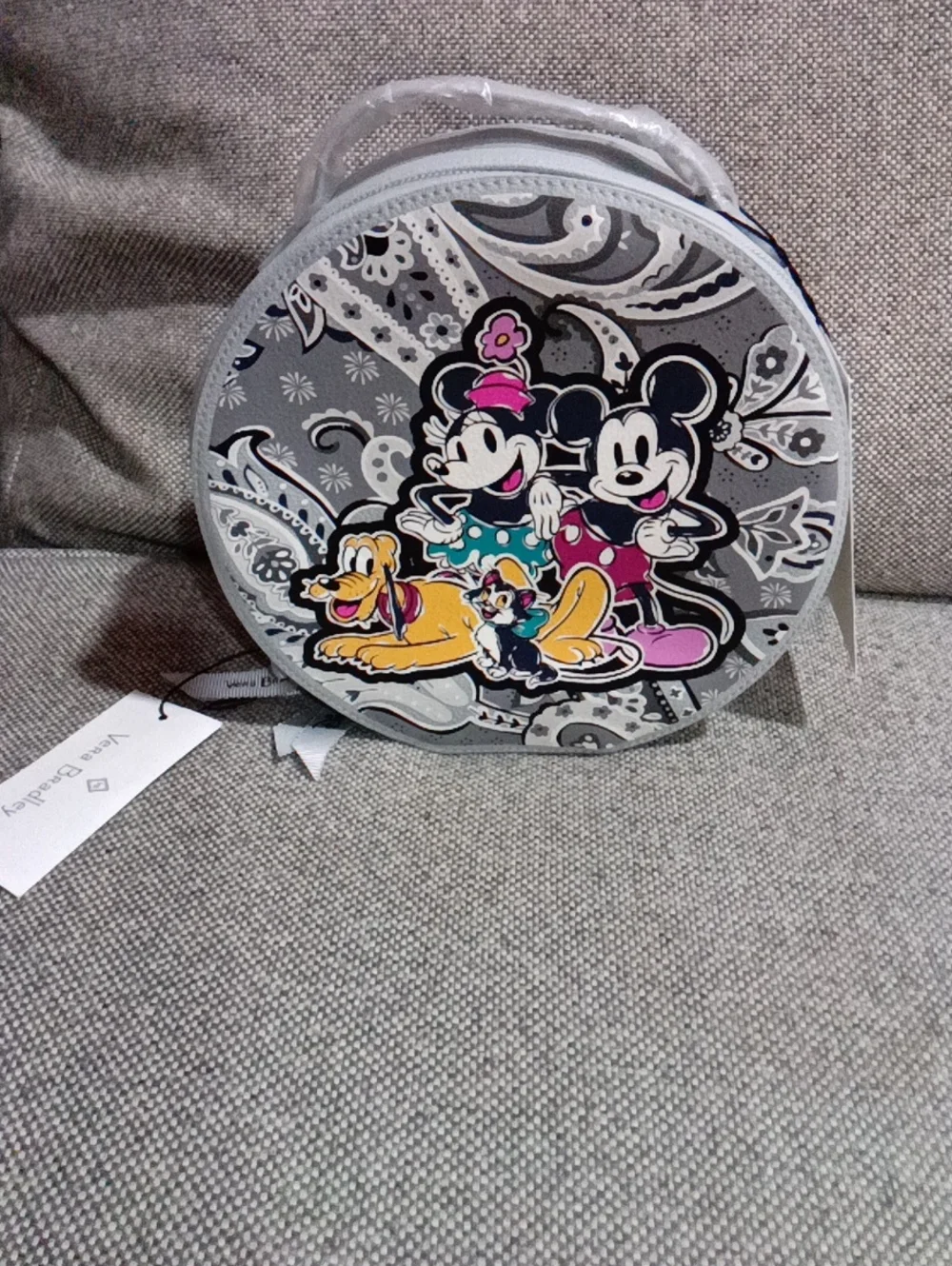 Disney Kids Gray Round Mickey & Friends Cosmetic Bag with Pink Accents